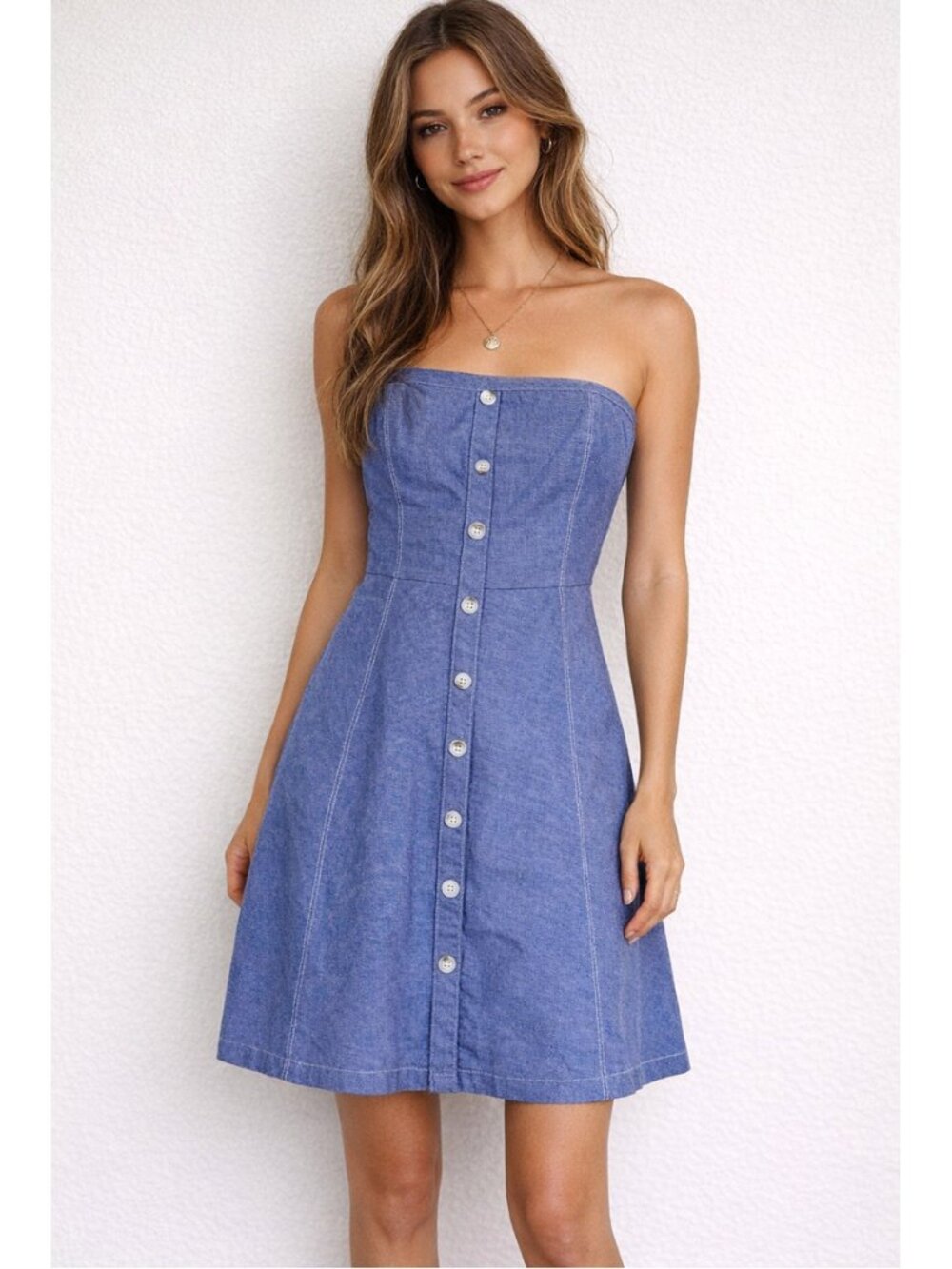Miss Sixty Strapless Chambray Dress Blue Pockets Retro 10